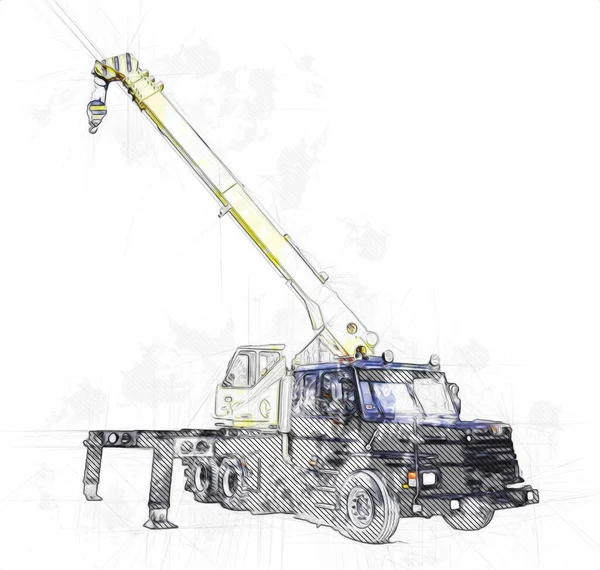 Vysokozdvižný Vozík Staveništi Připravující Zvedání Stavebních Dílů Ilustrátorské Kresby — Stock fotografie