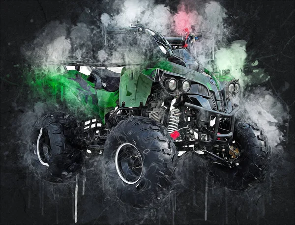 Atv Quad Мотоцикл All Terrain Автомобіль Відсічним Контуром Мистецтво Ілюстрація — стокове фото