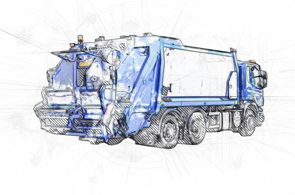 Camion Poubelle Avec Poubelle Peut Soulever Bras Horizontal Illustration Art — Photo