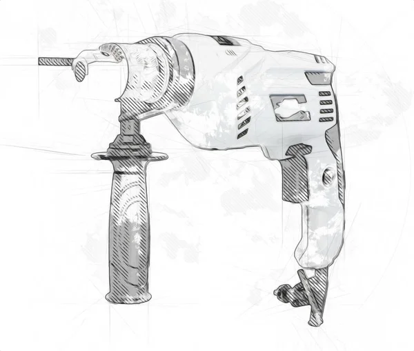 Akkubohrmaschine Mit Bohrer Der Auch Als Schraubpistole Funktioniert Illustration Zeichnung — Stockfoto