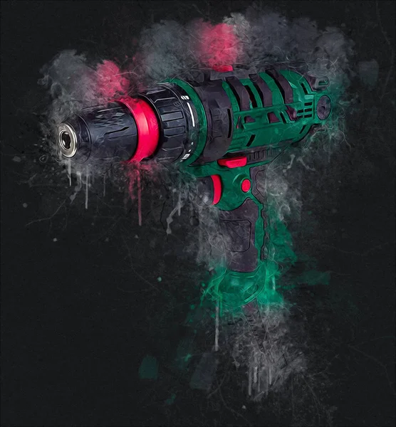 Cordless Drill Drill Bit Working Also Screw Gun Art Illustration — Stock Photo, Image