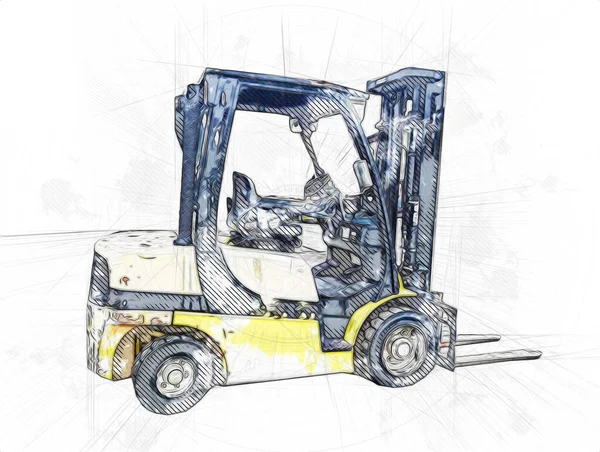 Forklift truck on white isolated background art illustration drawing sketch