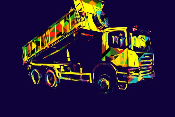 Gele Dump Truck Illustratie Kunst Tekening Schets Retro Antiek Vintage — Stockfoto