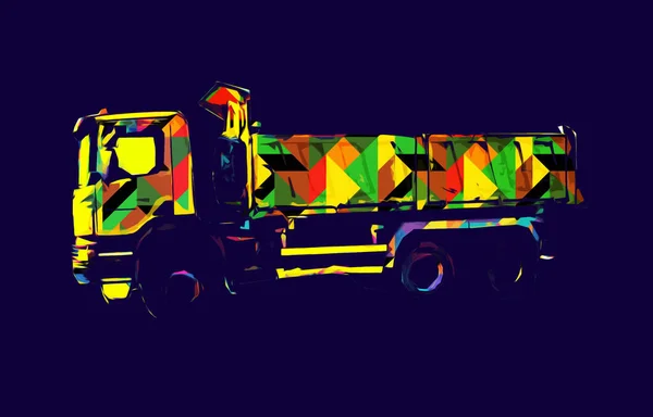 Yellow dump truck illustration art drawing sketch retro antique vintage