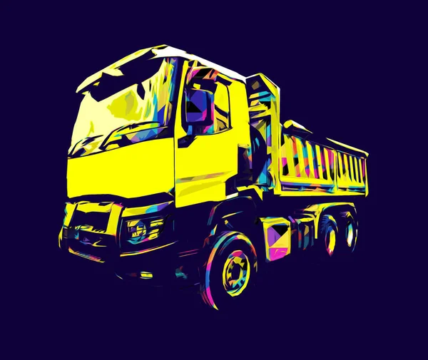 Gele Dump Truck Illustratie Kunst Tekening Schets Retro Antiek Vintage — Stockfoto