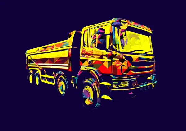 Sárga Dump Teherautó Illusztráció Rajz Vázlat Retro Antik Évjárat — Stock Fotó