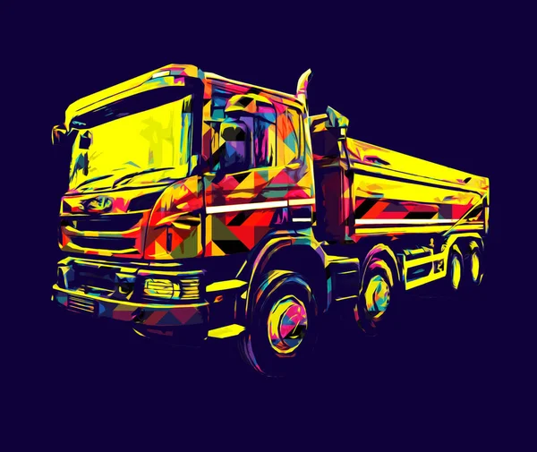 Gele Dump Truck Illustratie Kunst Tekening Schets Retro Antiek Vintage — Stockfoto