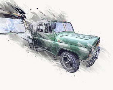 Zırhlı Araç Teknik Askeri Kamyon Sanat Çizimi