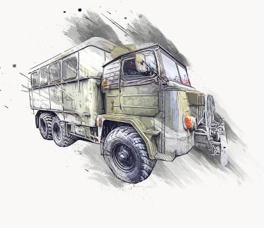 Zırhlı Araç Teknik Askeri Kamyon Sanat Çizimi