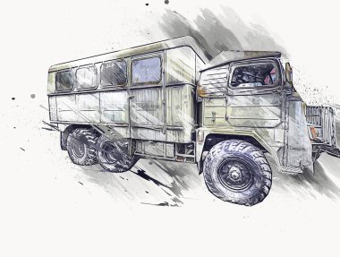 Zırhlı Araç Teknik Askeri Kamyon Sanat Çizimi