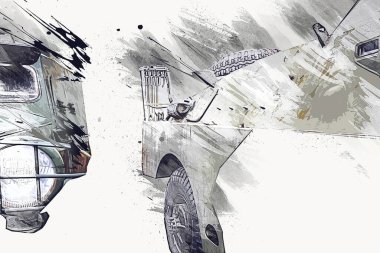 Zırhlı Araç Teknik Askeri Kamyon Sanat Çizimi