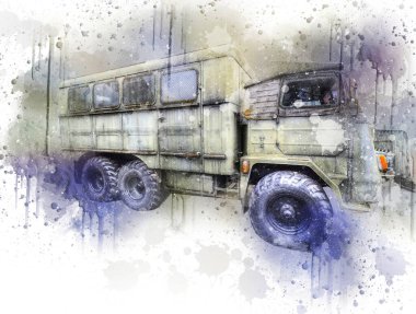 Zırhlı Araç Teknik Askeri Kamyon Sanat Çizimi