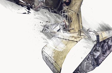 Vintage tank izole çizim sanat illüstrasyonu