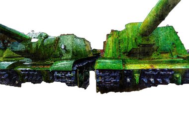 Vintage tank izole çizim sanat illüstrasyonu