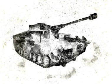 Vintage tank izole çizim sanat illüstrasyonu
