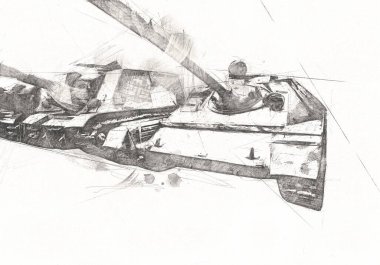 Vintage tank izole çizim sanat illüstrasyonu