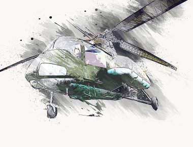 askeri helikopter resim sanatı klasiği çiziyor