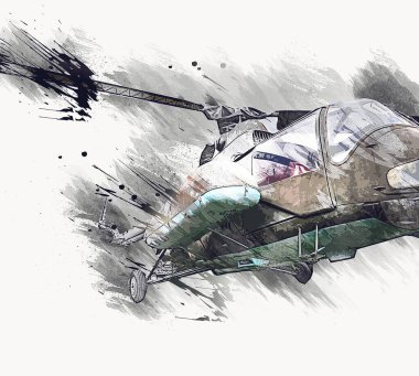 askeri helikopter resim sanatı klasiği çiziyor