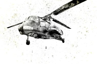 askeri helikopter resim sanatı klasiği çiziyor