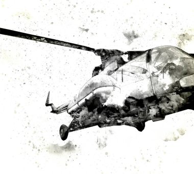 askeri helikopter resim sanatı klasiği çiziyor
