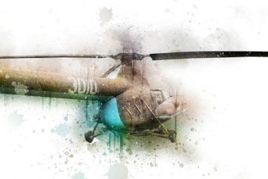 askeri helikopter resim sanatı klasiği çiziyor