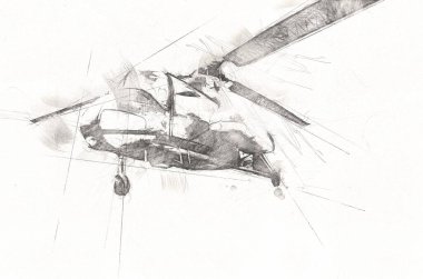 askeri helikopter resim sanatı klasiği çiziyor