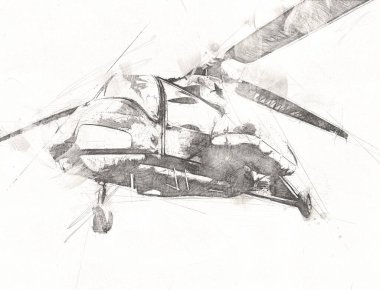 askeri helikopter resim sanatı klasiği çiziyor