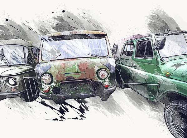 Armored Vehicle Technical Military Truck Art Illustration Isolated Sketch — Stock Photo, Image