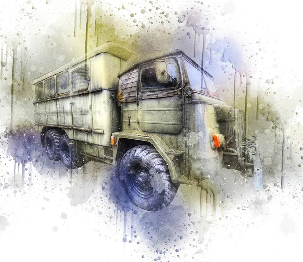 Obrněné Vozidlo Technické Vojenské Truck Umění Ilustrace Izolované Skica — Stock fotografie