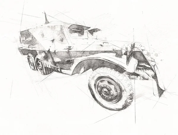 Panzerfahrzeug Technische Militärische Lkw Kunst Illustration Isolierte Skizze — Stockfoto