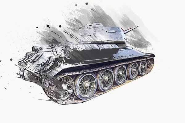 Vintage Tank Isolated Drawing Sketch Art Illustration — Stock Photo, Image