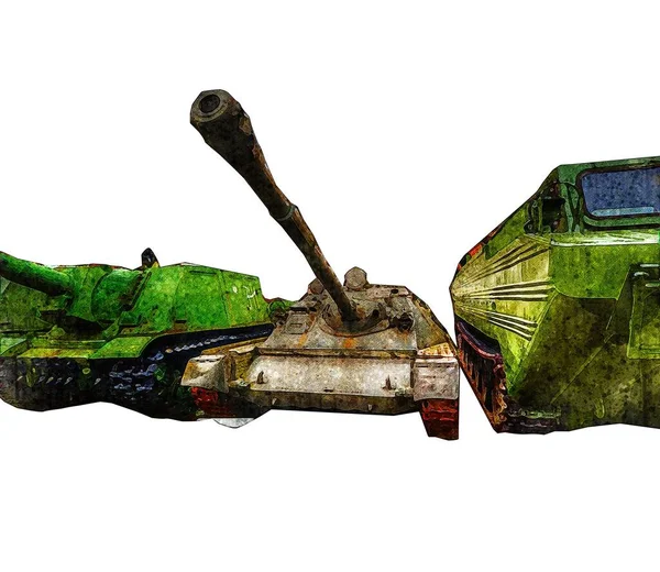 Vintage Tank Geïsoleerde Tekening Schets Kunst Illustratie — Stockfoto