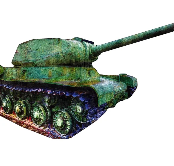 Jahrgang Der Panzer Isoliert Zeichnung Skizze Kunst Illustration — Stockfoto