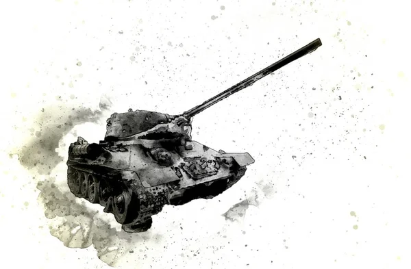 Vintage Tank Izole Çizim Sanat Illüstrasyonu — Stok fotoğraf