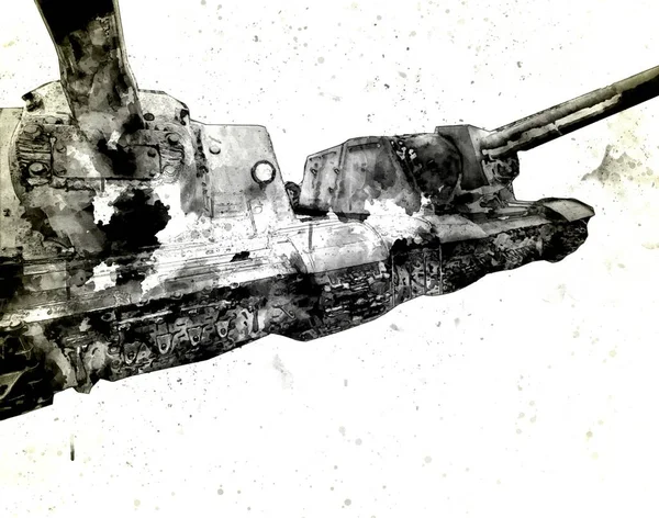 Vintage Tank Geïsoleerde Tekening Schets Kunst Illustratie — Stockfoto