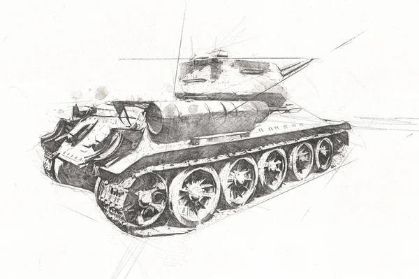 Vintage Tank Isolated Drawing Sketch Art Illustration — Stock Photo, Image