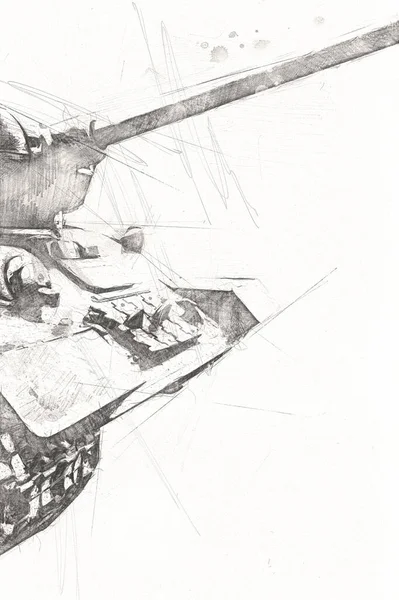 Вінтажний Танк Ізольований Малюнок Ескіз Художня Ілюстрація — стокове фото