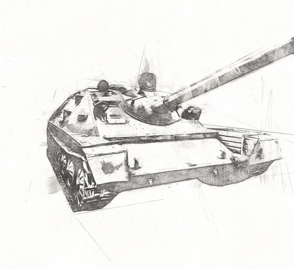 Vintage Tank Geïsoleerde Tekening Schets Kunst Illustratie — Stockfoto