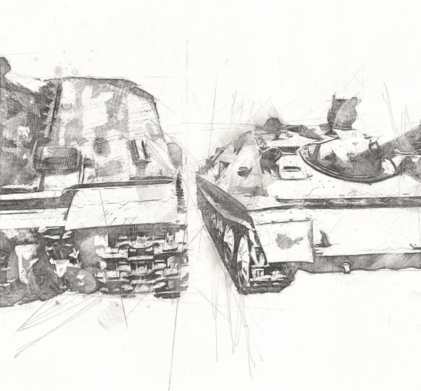 Vintage Tank Isolated Drawing Sketch Art Illustration — Stock Photo, Image