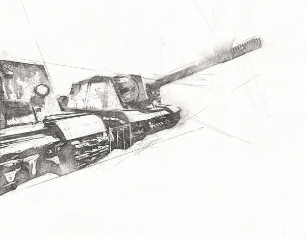 Vintage Tank Geïsoleerde Tekening Schets Kunst Illustratie — Stockfoto