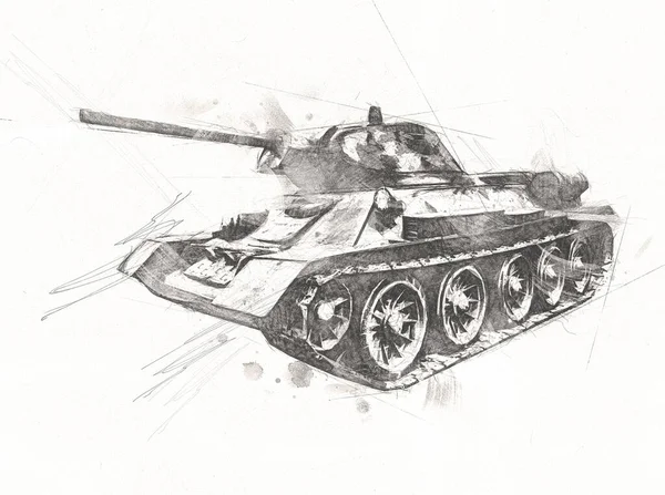 Vintage Tank Geïsoleerde Tekening Schets Kunst Illustratie — Stockfoto