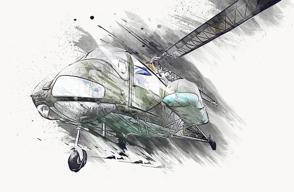 Military Helicopter Drawing Illustration Art Vintage — Stock Photo, Image