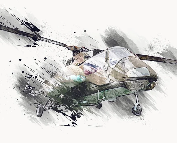 Wojskowy Helikopter Rysunek Ilustracja Sztuka Vintage — Zdjęcie stockowe