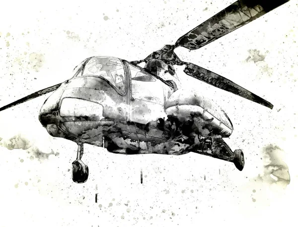 Helicóptero Militar Desenho Ilustração Arte Vintage — Fotografia de Stock