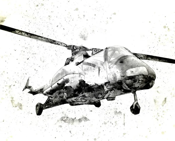 Hélicoptère Militaire Dessin Illustration Art Vintage — Photo