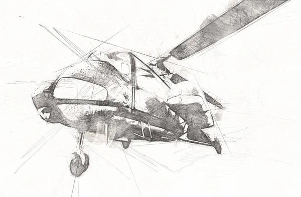 Helicóptero Militar Desenho Ilustração Arte Vintage — Fotografia de Stock