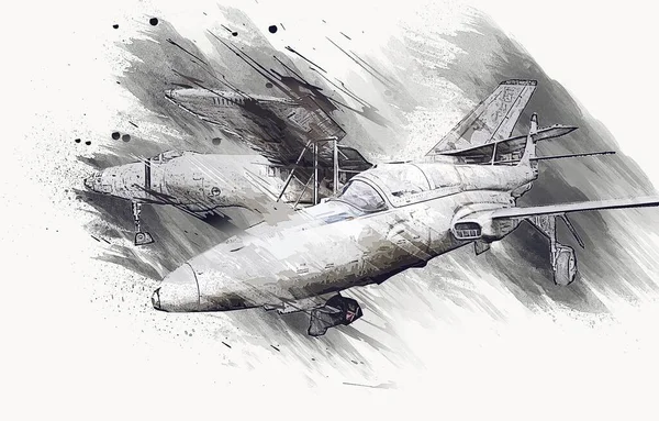 American Jet Avión Combate Dibujo Ilustración Arte Vintage — Foto de Stock