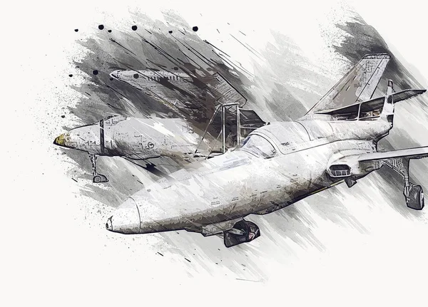 American Jet Avión Combate Dibujo Ilustración Arte Vintage — Foto de Stock