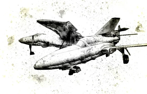 American jet fighter aircraft drawing illustration art vintage