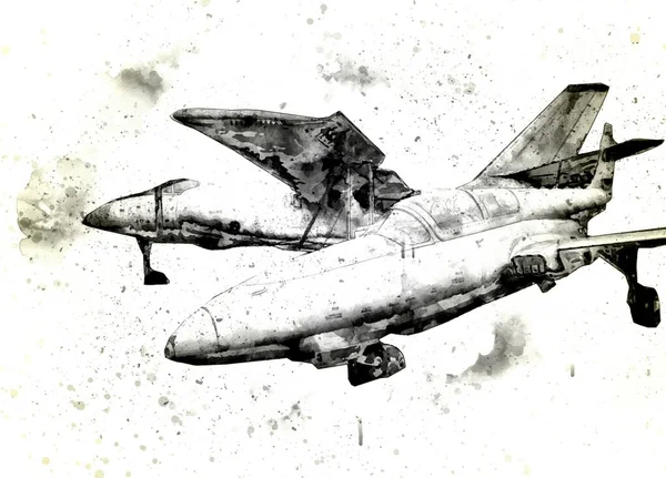 Avioane Vânătoare Jet American Desen Ilustrare Artă Vintage — Fotografie, imagine de stoc